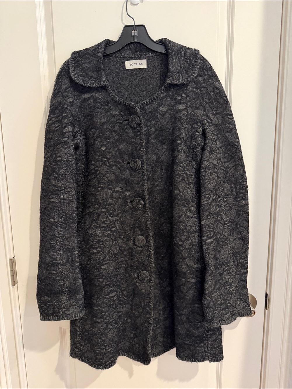 Rochas Black Lace-Overlay Pea Coat